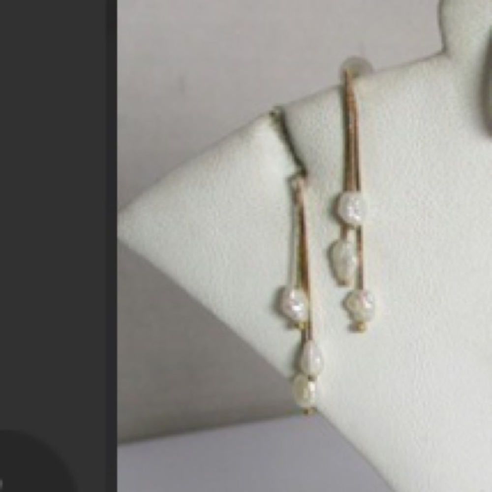 Preloved 10K Rice Pearl Dangling Earrings - Picture 3 of 4